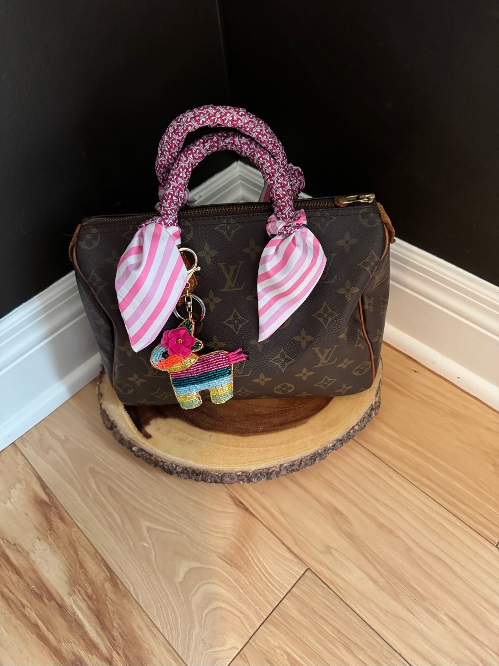 Louis Vuitton Monogram Speedy with COA, Handle Scarf and Multicolor Piñata Char